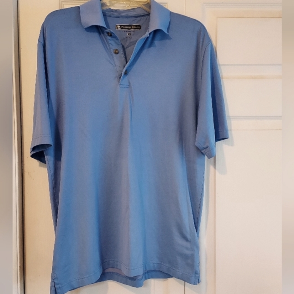 Pebble Beach Mens Med Dad Performance Golf Polo Shirt Blue Pima Cotton READ